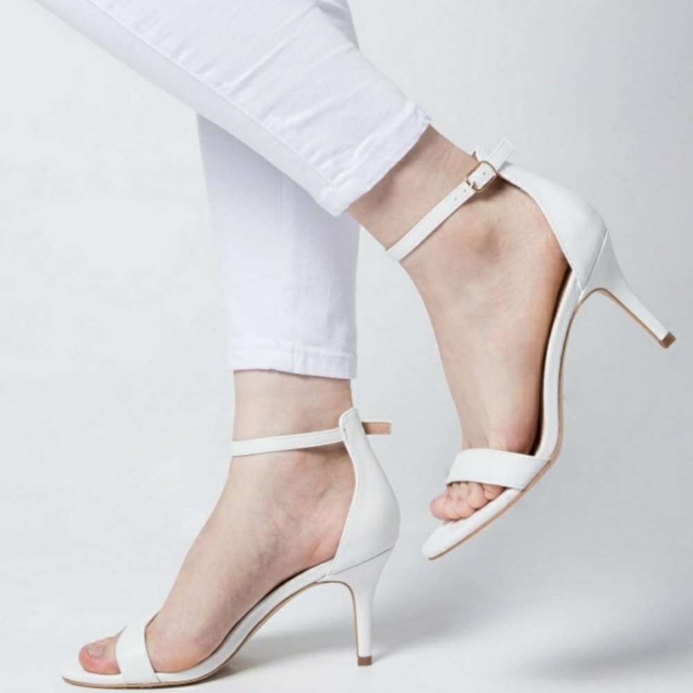 My Soft strappy white Stiletto heels, slip resistant, steady heel sz…